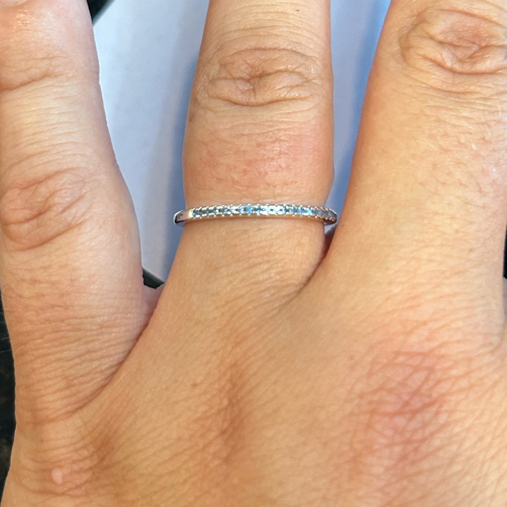 Thin stackable blue rhinestone ring (dec birthday stone color)